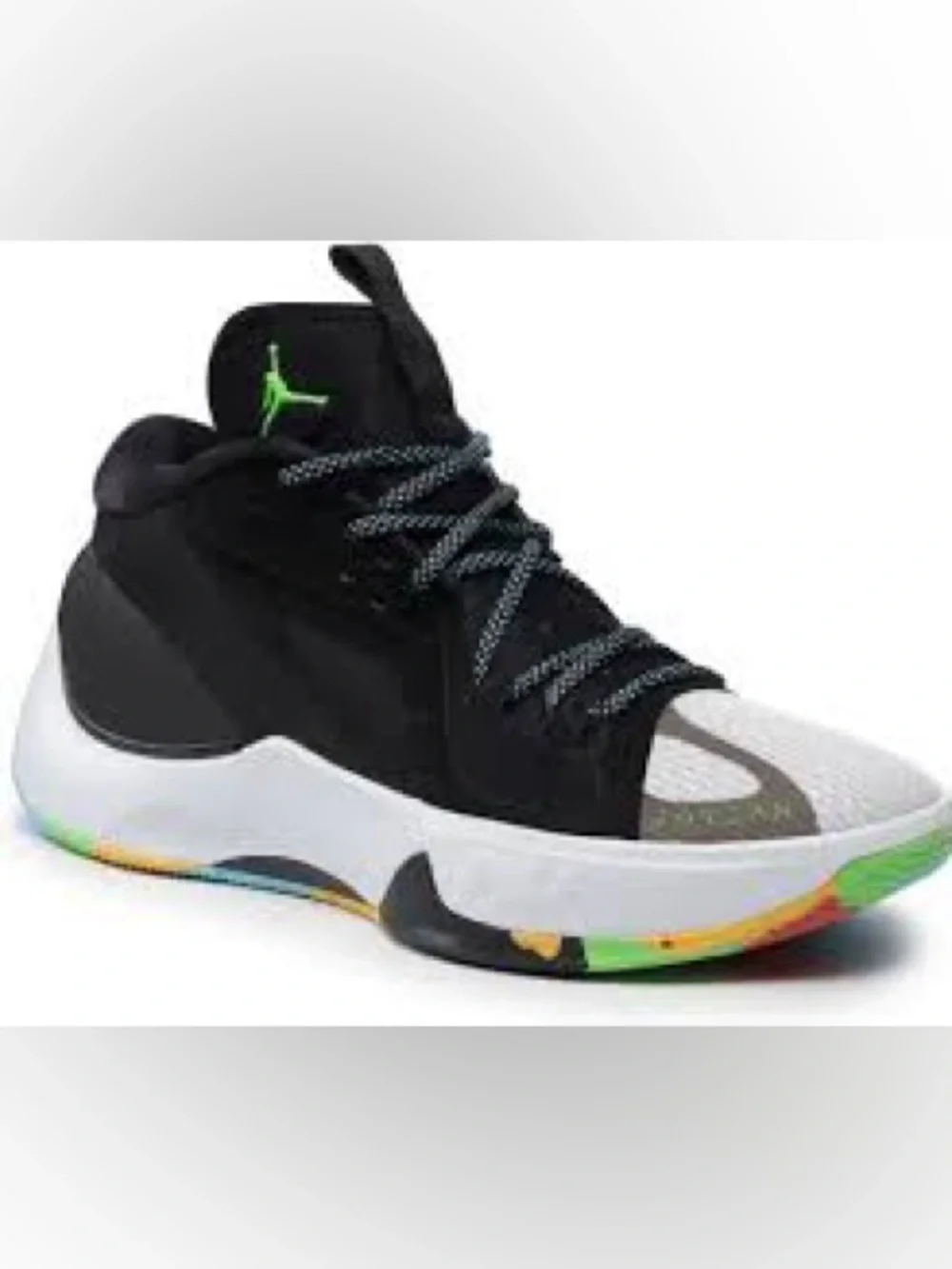 Jordan Black High-Top Sneaker with Green Jumpman and Multicolor Sole